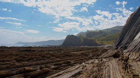 Pan shot of the Flysch and vertical walls Stock Footage 112295087