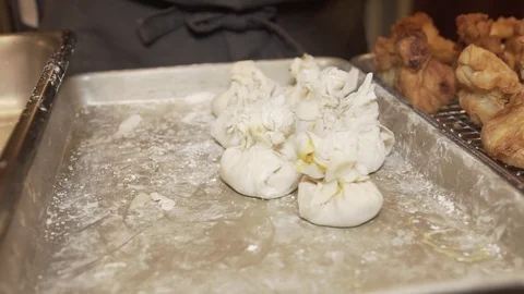 Pan Shot of Fried Dumplings 스톡 동영상 90661910