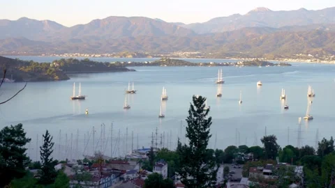 Pan Shot: High Angle View of Fethiye Bay and Marina, Dec 16, 2025 Stock Footage 324527172