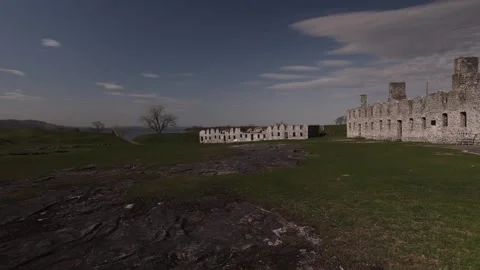 Pan shot left to right. His Majesty's Fort at Crown Point. Crown Point, NY. Stock Footage 273607804