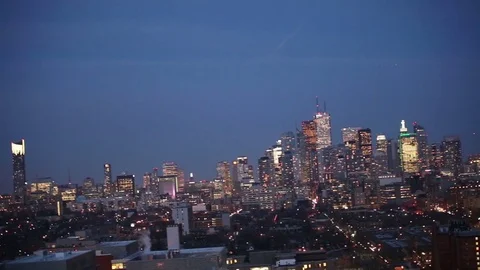 Pan shot left to right of Toronto city at night Stock Footage 73569250