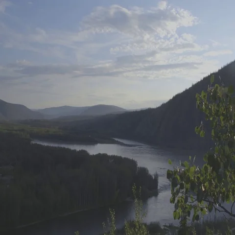 Pan shot to the left of a river in the nature. Видео 69292925