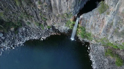 Pan up shot of the Lioness waterfall at the Seven cups national park, Chile Stock Footage 184008342