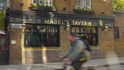 Pan shot Mabel's Tavern, typical pub, London - United Kingdom. Stock Footage 295867111