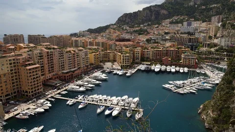 Pan shot of Monaco in spring of 2018, cars and yachts Stock Footage 94126298