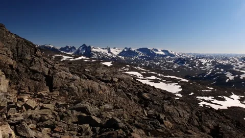 Pan shot of mountain range Norway Stock Footage 156790388