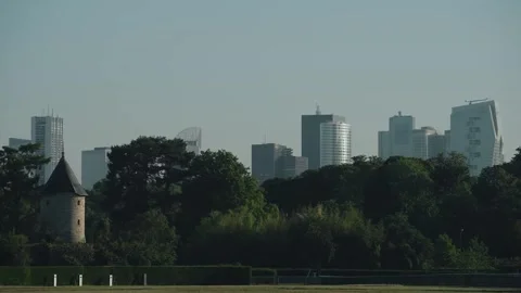 Pan shot of multi storey high rise near La Defense France Stock Footage 318950325