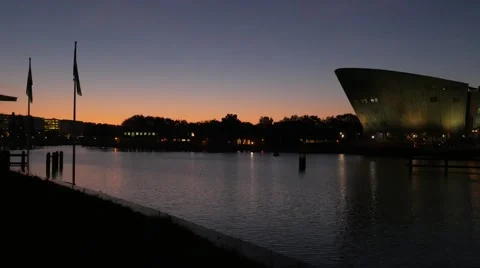 Pan shot to the Nemo Science Centre in Amsterdam Stock Footage 58913655