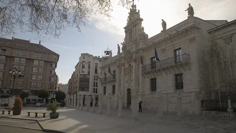 Pan shot on the old facade of the univ.. Stock Footage 73952913