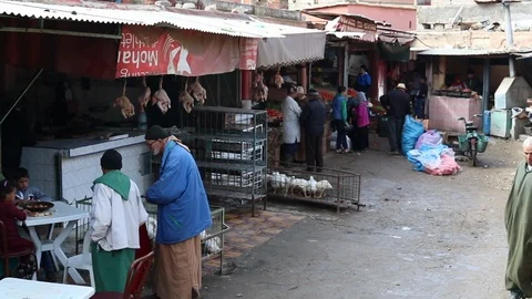 Pan shot, old traditional bazaar in Marrakesh. Stock Footage 107610141