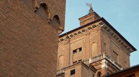 Pan shot of one tower of the Estense castle. Stock Footage 64898050