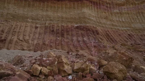 PAN shot of open pit side. Development of minerals. Environmental pollution. Stock Footage 87728492