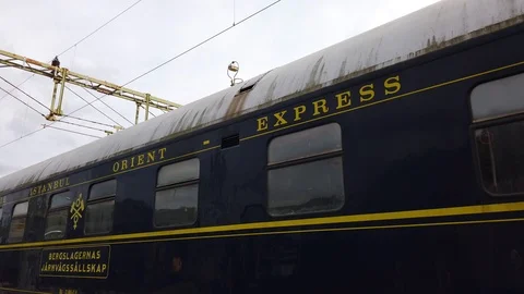 Pan shot of the Orient Express in the railtracks. Stock Footage 111681709