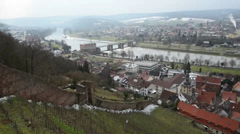 Pan shot over Klingenberg am Main - Germany 10936 Stock Footage 23324775