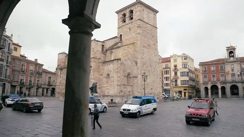 Pan shot over on the main square of Zamora, Spain Stock Footage 73723155