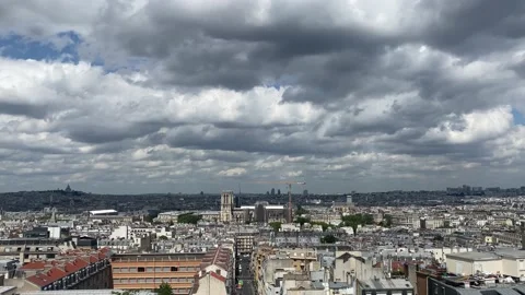 Pan shot over Paris City on beautiful Cloudy day, high altitude Stock Footage 200875409