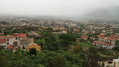Pan shot of Panoramic view of Palermo village in Sicily Stock Footage 10705475