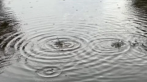 Pan shot of raining drop with sky reflection Stock Footage 257292645