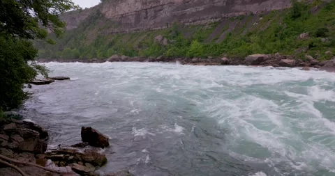 Pan shot from right to left of the rapids in the Niagara river Stock Footage 251290141