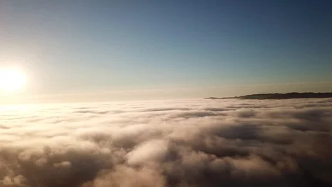 Pan Shot Of Sky Above the Clouds Revealing Bright Sunset Sun and Blue Sky Stockbeeldmateriaal 129400624