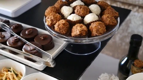 Pan shot of sweets on the table Stock Footage 87978479