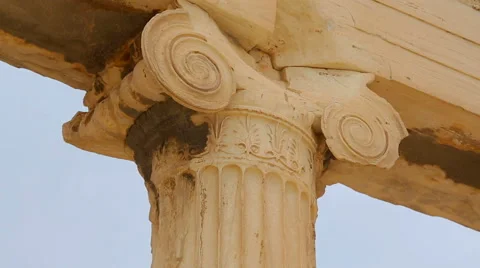 Pan shot of tall marble column with sophisticated capital, Ionic architecture Stock Footage 58037528