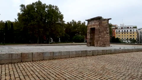 Pan shot of the Temple of Debod monument in Madrid, Spain Stock Footage 152555813
