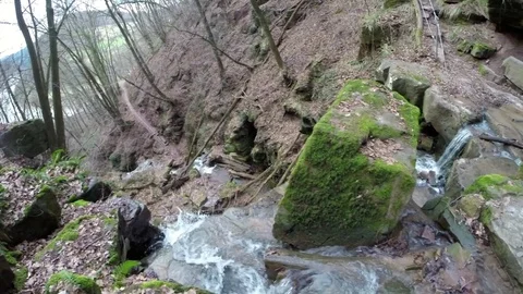 Pan shot towards a waterfall Stock Footage 73275300