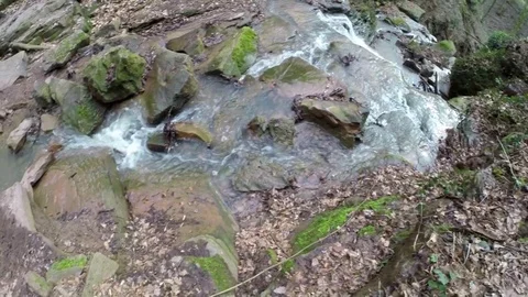 Pan shot towards a waterfall Stock Footage 73275329