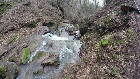 Pan shot towards a waterfall Stock Footage 73275356