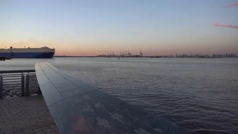 Pan shot view from Staten Island over Manhattan, NYC Stock Footage 166753258