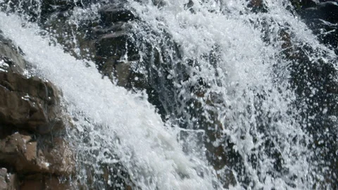 Pan shot of water falls with force in the mountain Stock Footage 157931388