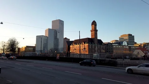 Pan showing Malmö Live and World Maritime University Stock Footage 124744371