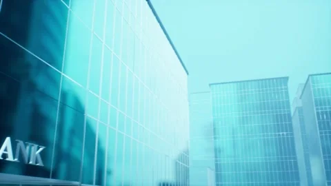 A Pan up to sky from generic bank building in overcast Stock Footage 155221239