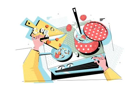 Pan with sliced veggies Stock Illustration