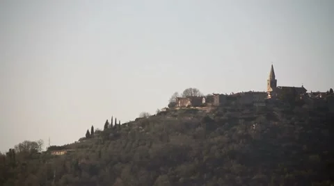 Pan on a small town on the top of the hill Video stock 48000552