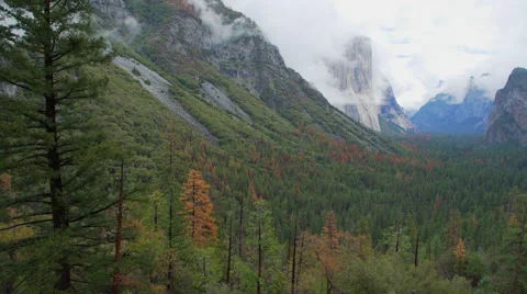 Pan of a spring storm in Yosemite Stock Footage 62630996