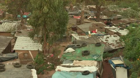 Pan of squatter housing settlement. Stock Footage 11402070