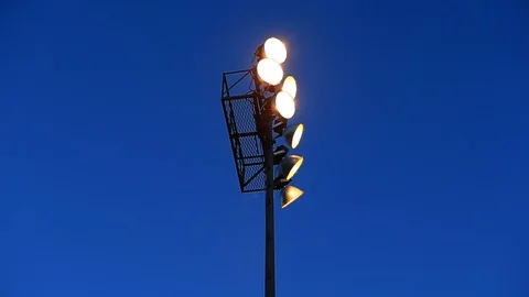 Pan of Stadium Light During Blue Hour - Shallow Depth of Field Stock Footage 106920941