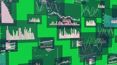 Pan starts floating panels moving left, growing, layering to reveal data wall in Stock-Footage 337506354