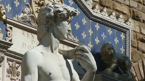 Pan up the Statue of David by Michelangelo, Florence Stock Footage 74810809