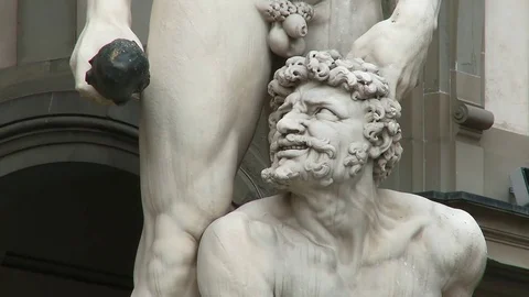 Pan up Statue of Hercules and Cacus, Florence Italy Stock Footage 74812695
