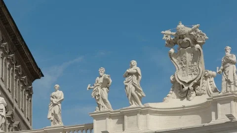 Pan of statues in st peter's square vatican city, rome Stock Footage 69743901