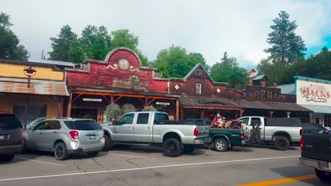 Pan-Store fronts lining main street Winthrop, Washington. Stock Footage 239215277