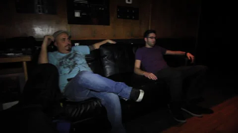 Pan of studio 2 guys Recording As 07 Stock Footage 35338196