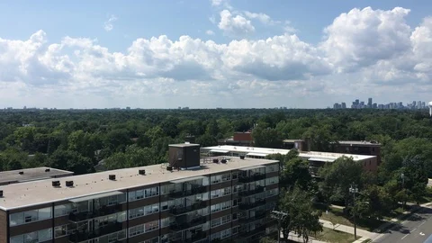 Pan of Suburban Rooftops Stock Footage 100736898