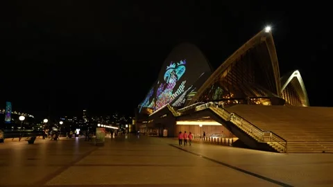 Pan from Sydney Harbour Bridge to Opera House on VIVID night 6K Video stock 311121858