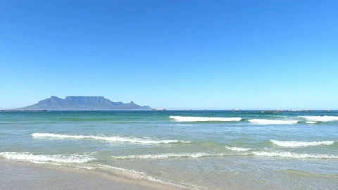 Pan from Table Mountain to Robben island in South Africa Stock Footage 176738685