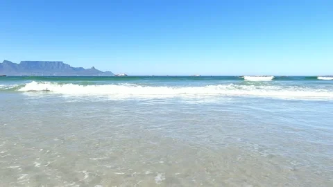 Pan up Table Mountain to Robben island in South Africa Stock Footage 176739035
