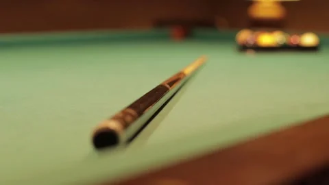 Pan through a billiard table and equipment Stock Footage 142222136